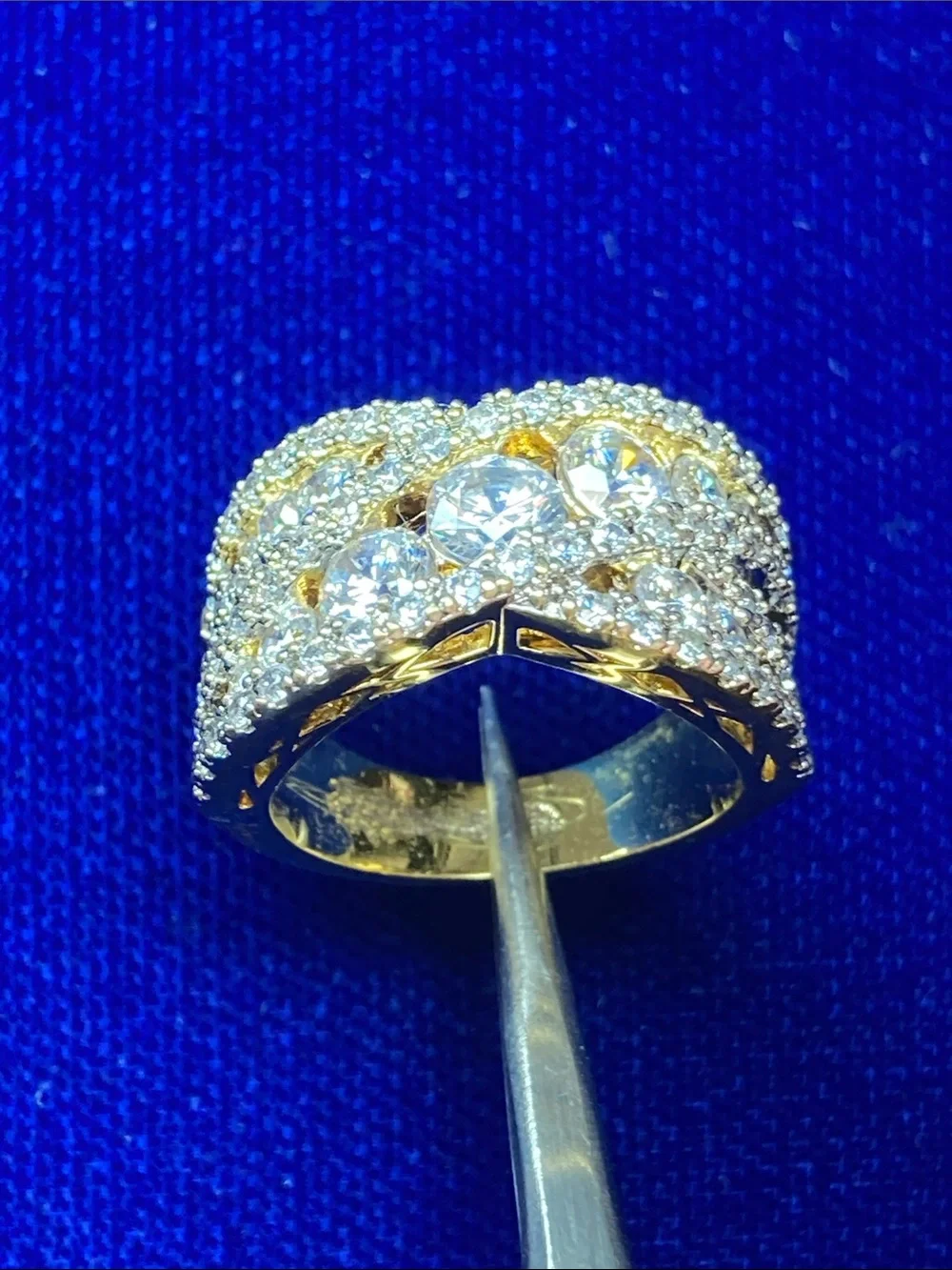 Gold Crisscross Pavé Cubic Zirconia Wide Band Ring - Gold
